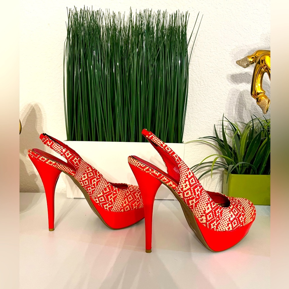 Sling Back Stiletto Basket Weave Back Garter Strap